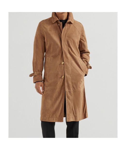Brunello Cucinelli Brown Suede Belted Coat for men