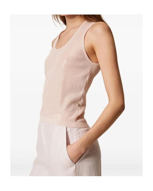 Twinset Natural Sequin Embellished Sleeveless Top