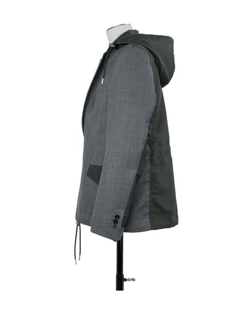 Sacai Gray Hooded Panelled Jacket for men