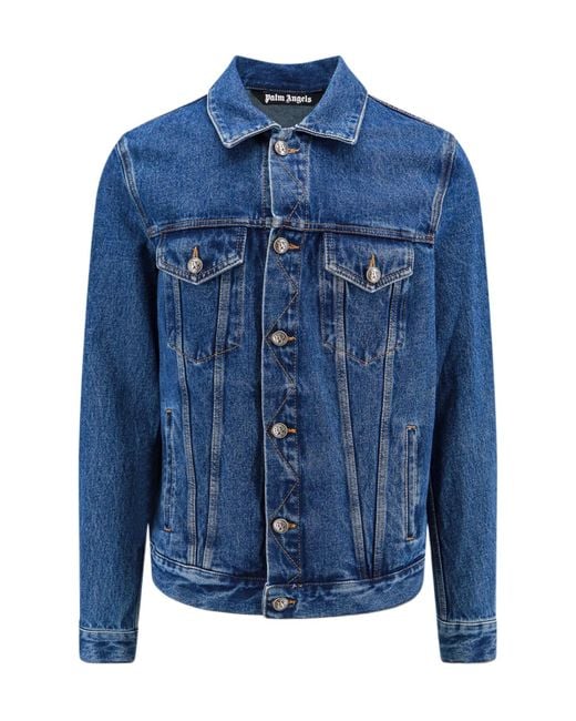 Palm Angels Blue Monogram Detailed Denim Jacket for men