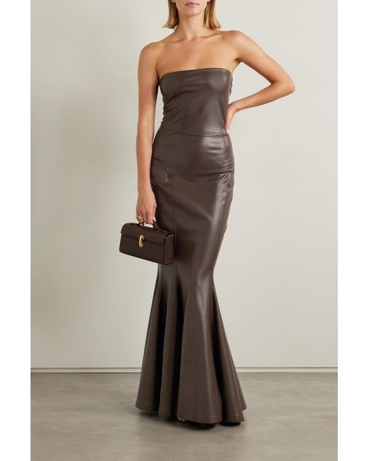 Norma Kamali Brown Strapless Imitation Leather Dress
