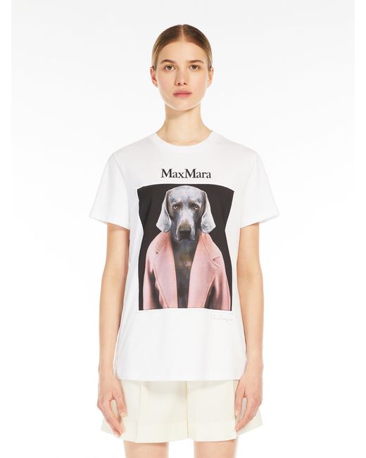 Max Mara White Cipria Graphic Printed Crewneck T-Shirt