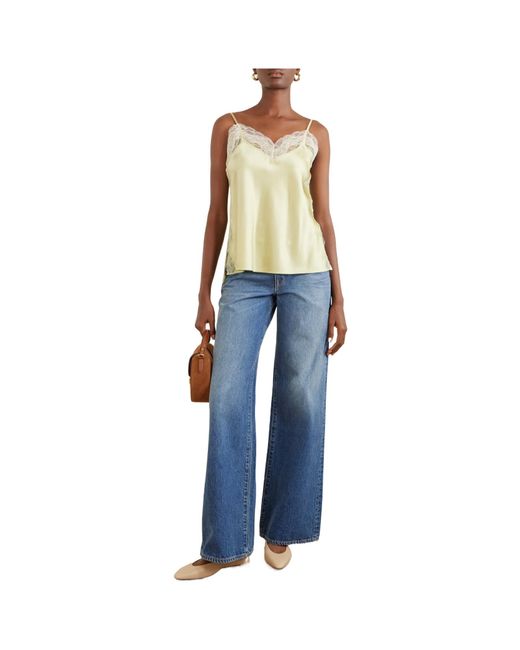 Veronica Beard Yellow Johantan Lace-Trimmed Silk-Blend Satin Blouse