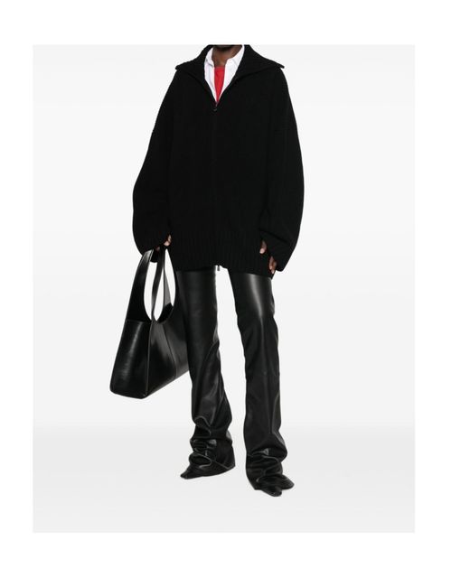 Frankie Shop Black Ribbed-Knit Zip-Up Cardigan
