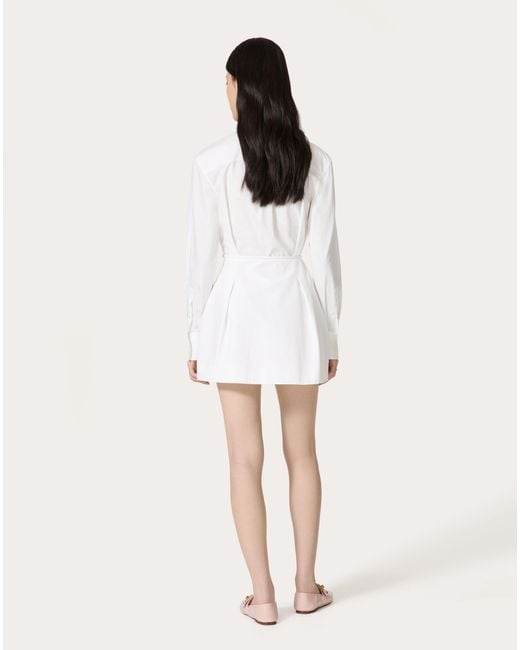 Valentino White Belted Straight Hem Long-Sleeved Shirt Dress