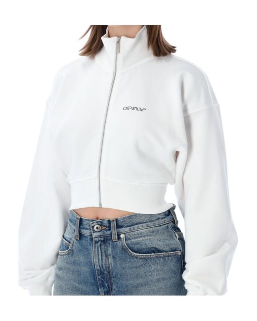 Off-White c/o Virgil Abloh Blue Zip-Up High Neck Cropped Sweatshirt