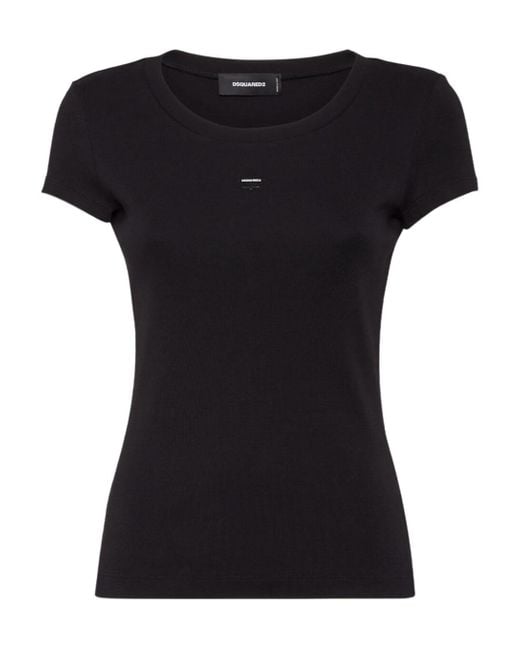 DSquared² Black Leaf Logo Plaque Crewneck T-Shirt
