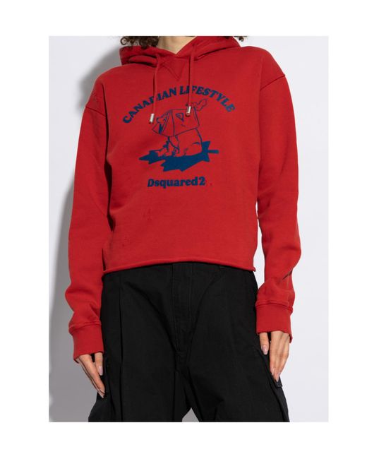 DSquared² Red Canadian Lifestyle Graphic Printed Hoodie