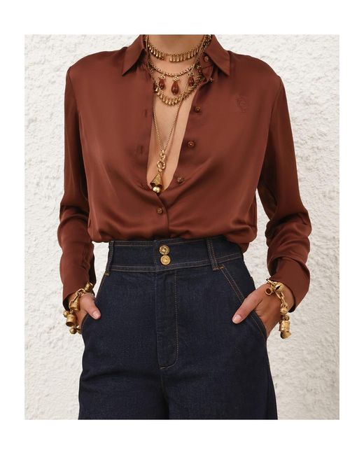 Zimmermann Brown Hypnotic Satin Shirt