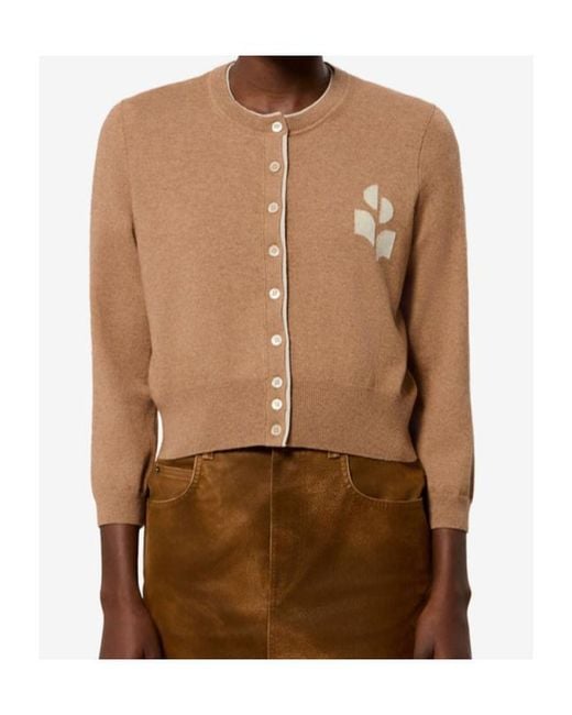 Isabel Marant Natural Cotton And Wool Logo Cardigan