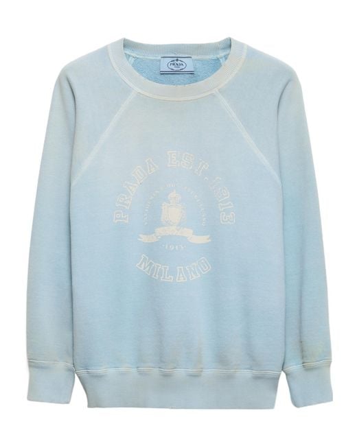 Prada Blue Logo Printed Crewneck Sweatshirt