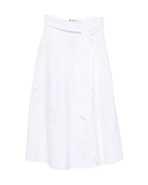 Twinset White Long Poplin And Broderie Anglaise Skirt