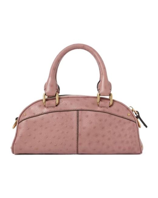 Chloé Pink Chloé Logo Plaque Zip-Up Small Bowling Bag