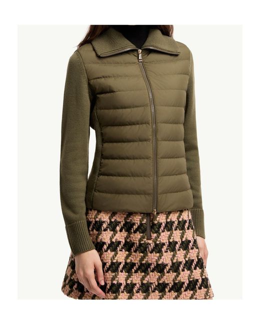 Moncler Green Padded Zip-Up Wool Cardigan