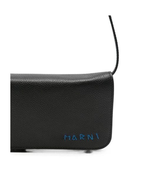 Marni Black Logo-Embroidered Foldover Top Shoulder Bag for men
