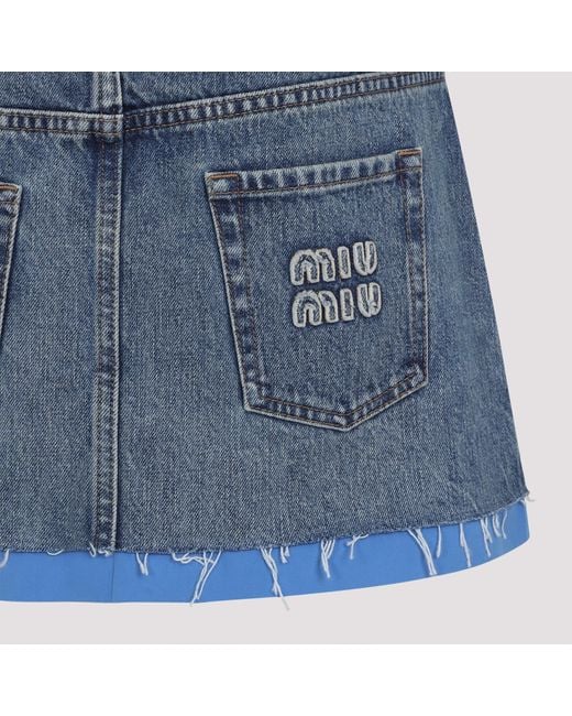 Miu Miu Blue Denim And Poplin Miniskirt