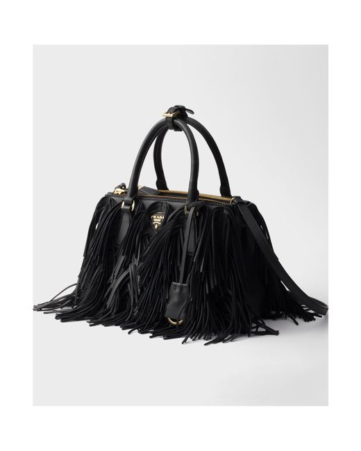 Prada Black Galleria Small Leather Bag With Fringe