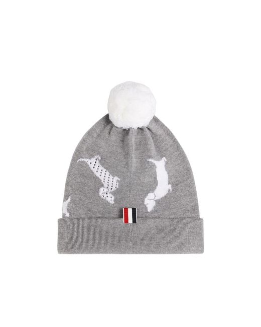 Thom Browne Gray Pompom-Detail Hector Beanie for men