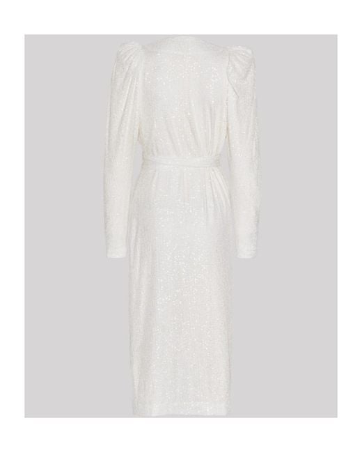 ROTATE BIRGER CHRISTENSEN White V-Neck Sequined Midi Wrap Dress