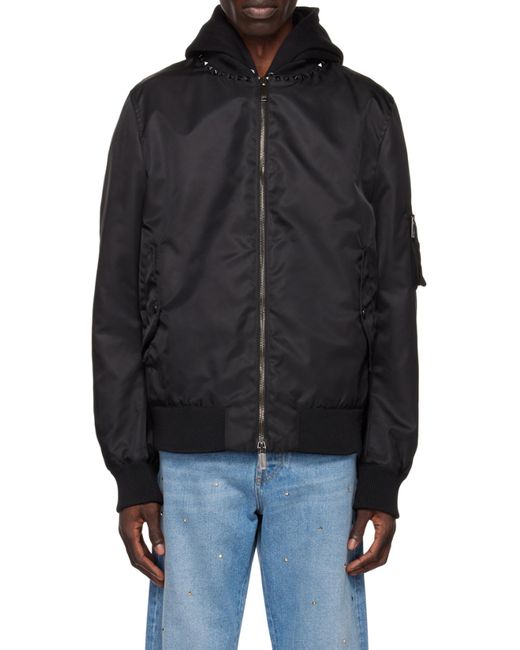 Valentino Black Stud Detailed Zip-Up Bomber Jacket for men