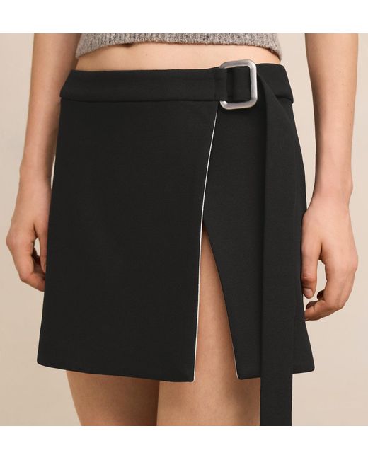 AMI Black Wrap Virgin Wool Miniskirt