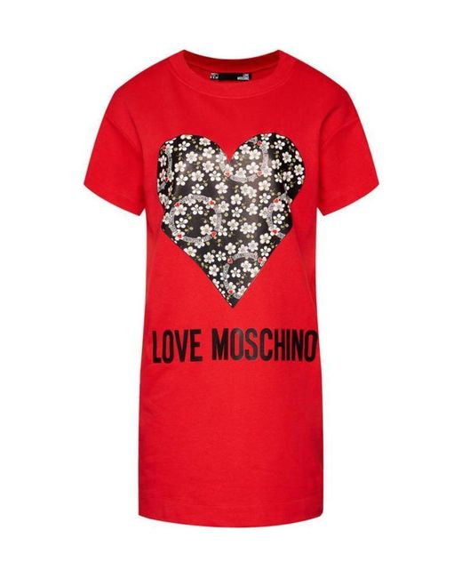Moschino Red Logo Love Printed T-Shirt Dress