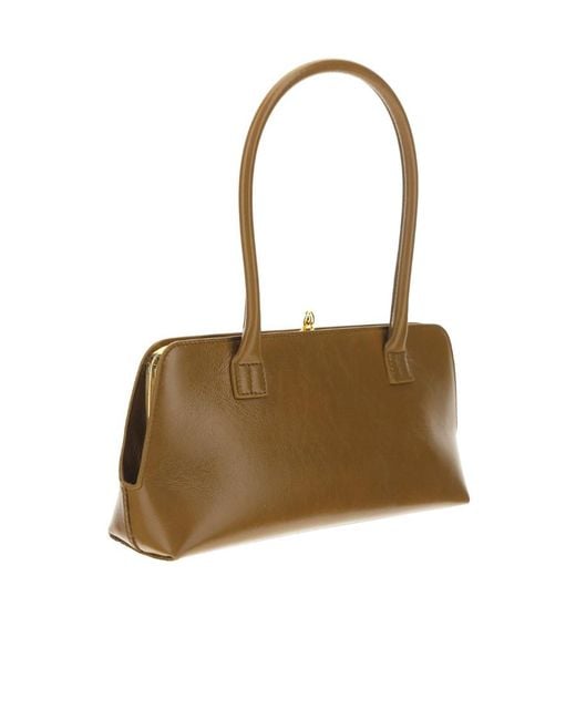Jil Sander Brown Kiss-Lock Leather Shoulder Bag