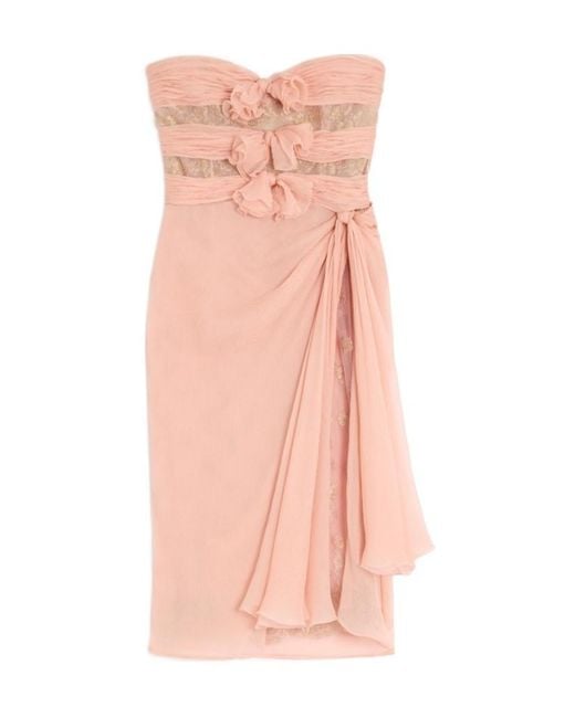 Valentino Pink Lace-Embellishment Midi Dress