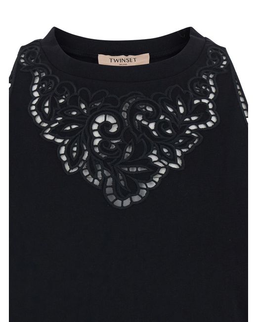 Twinset Black Inlaid Embroidered Top