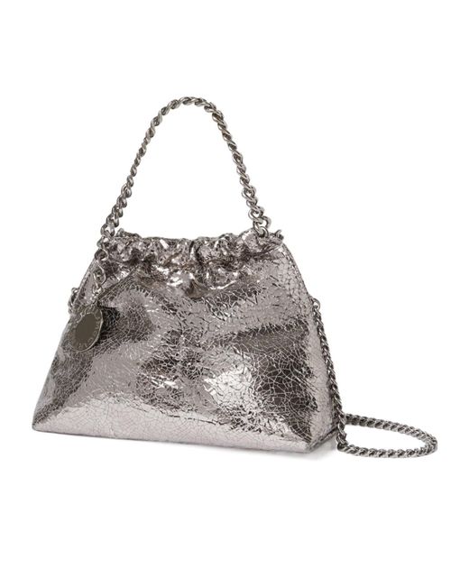 Stella McCartney Gray Falabella Cracked Metallic Drawstring Crossbody Bag