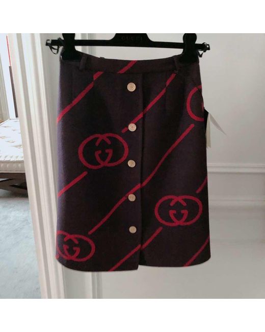 Gucci Purple Interlocking G Reversible Wool Skirt