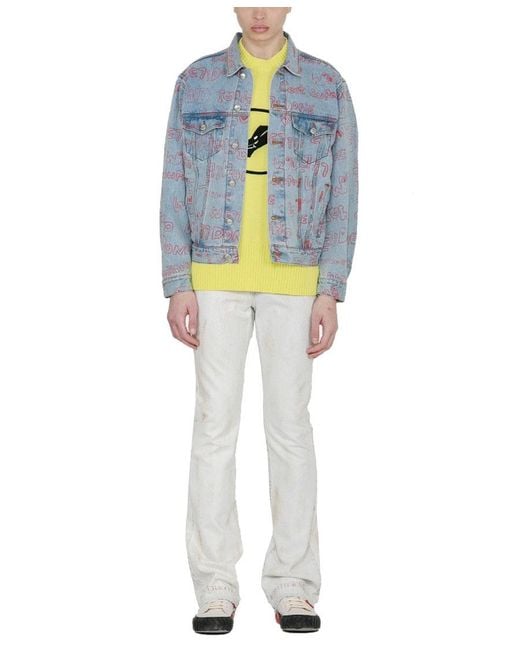 we11done Blue Graffiti Print Denim Jacket for men