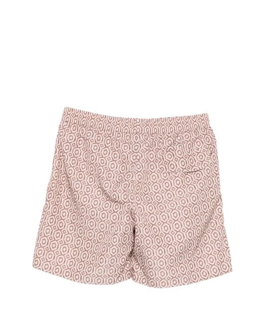 Eleventy Pink Geometric Pattern Swim Trunks for men