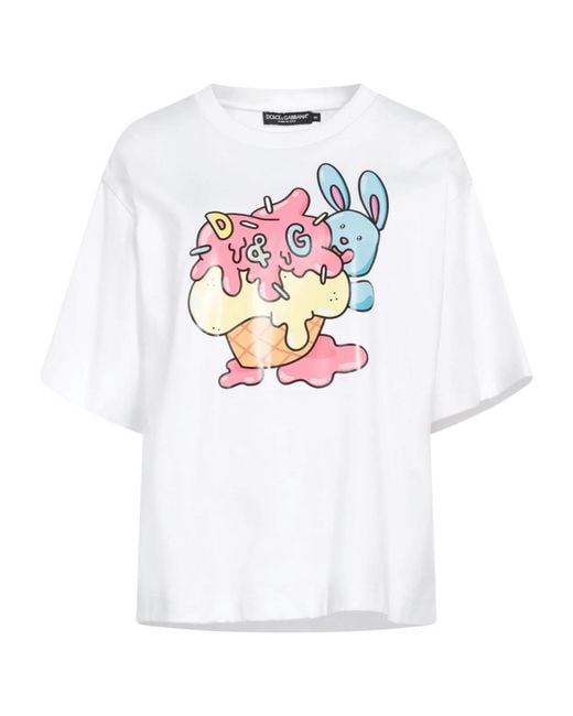 Dolce & Gabbana White Printed Short-Sleeve T-Shirt