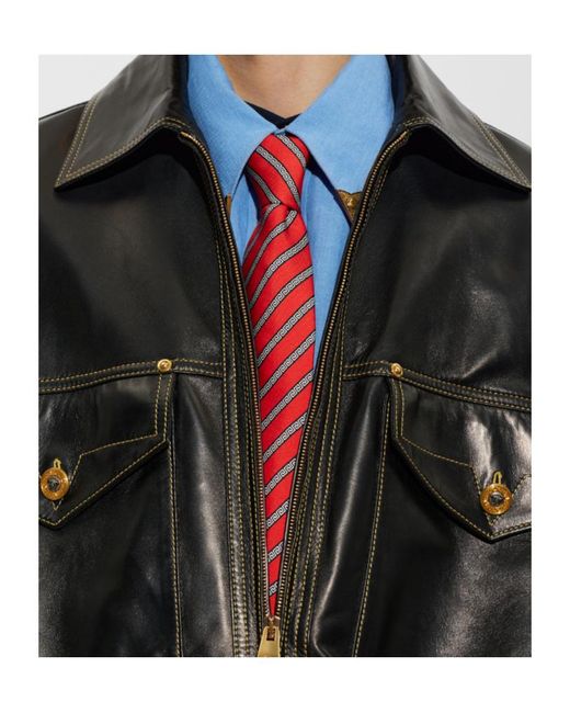 Versace Red Printed Silk Twill Tie for men
