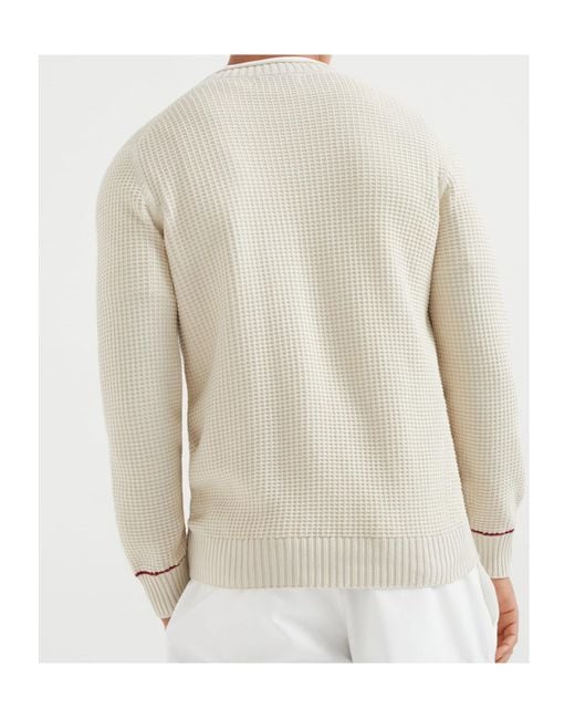 Brunello Cucinelli White Long Sleeved Straight Hem Jumper for men