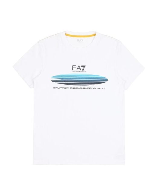 EA7 White Logo Printed Round Collar T-Shirt for men