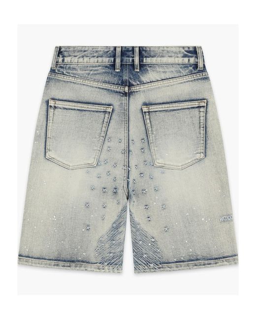 we11done Blue Embroidery Denim Shorts