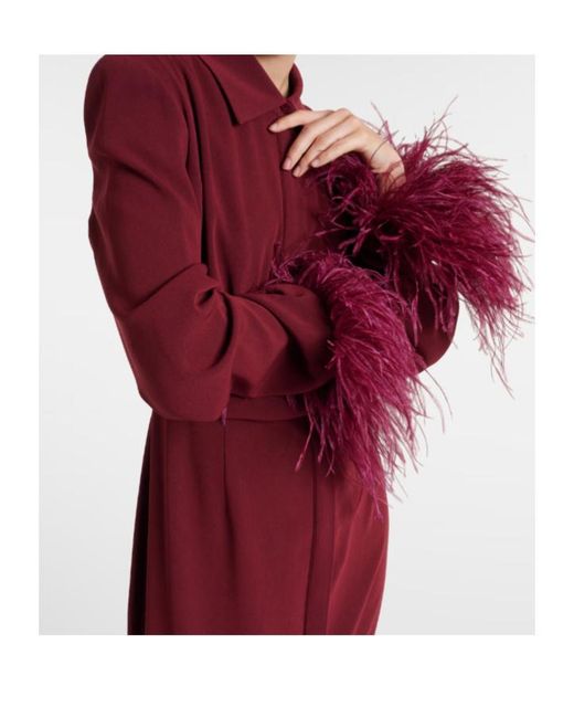 Roland Mouret Red Feather-Trimmed Crepe-Satin Shirt Dress