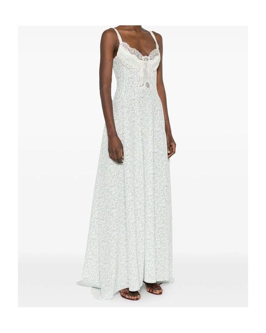 Ermanno Scervino White Lace-Trim Floral Maxi Dress