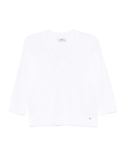 Herno White V-Neck Knitted Jumper