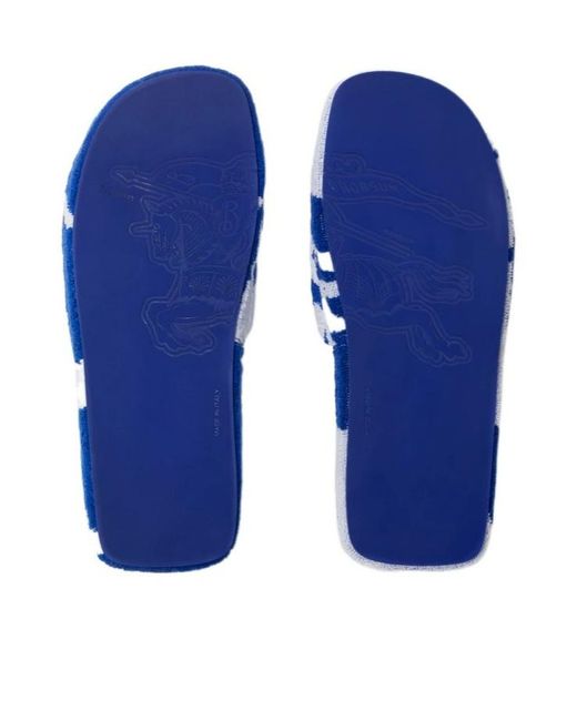 Burberry Blue Snug Cotton-Towelling Slippers