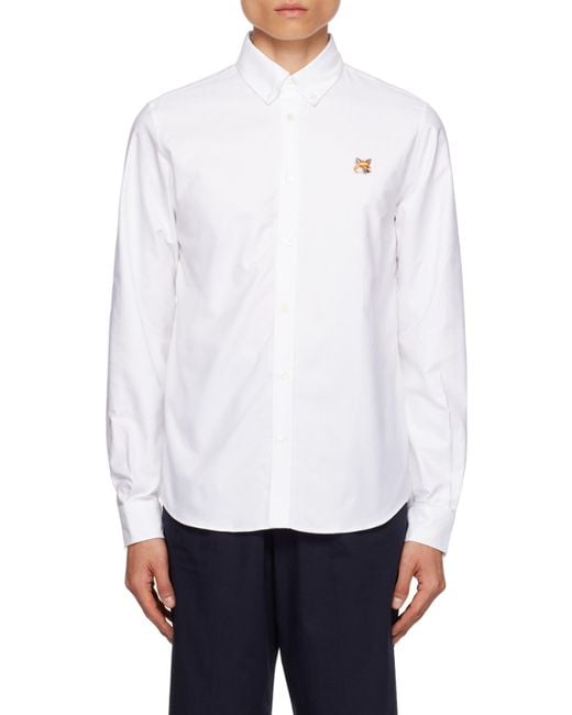 Maison Kitsuné White Maison Kitsuné Fox Head-Patch Long-Sleeved Shirt for men