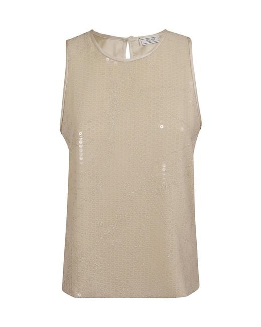 Peserico Natural Georgette Top With Sequin Embroidery
