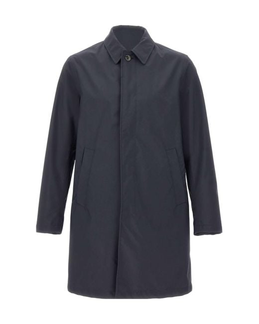 Herno Blue Long-Sleeved Buttoned Raincoat for men