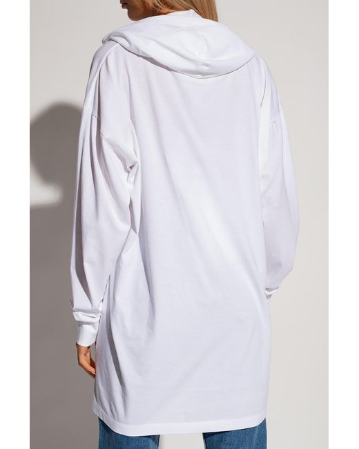 MM6 by Maison Margiela White Logo-Print Hooded Dress