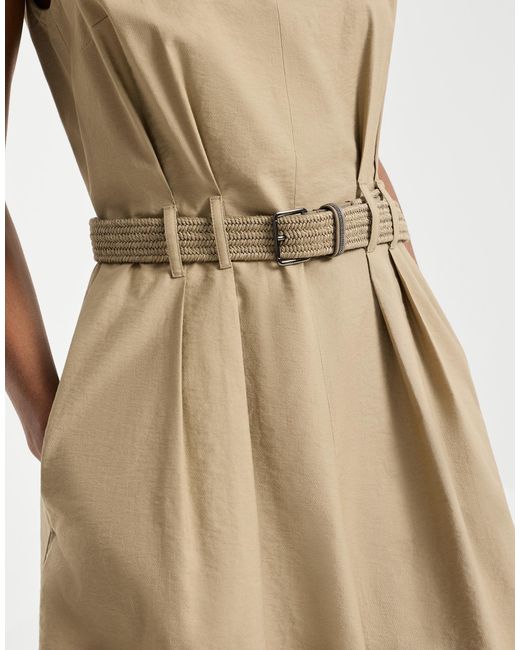 Brunello Cucinelli Natural Belted V-Neck Mini Dress