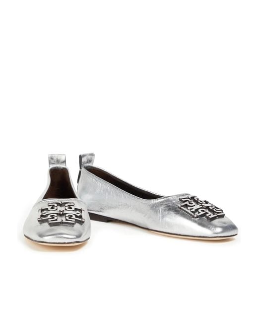 Tory Burch White Metallic Leather Ballet Flats
