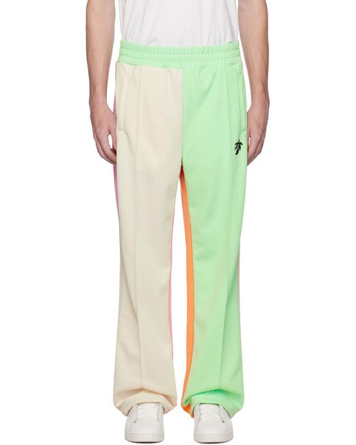Palm Angels Green Logo Printed Colourblock Track Pants for men