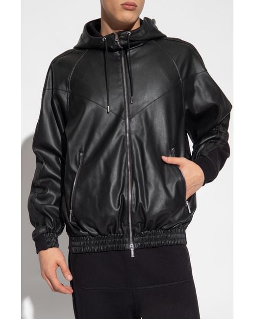 DSquared² Black Hooded Leather Jacket for men